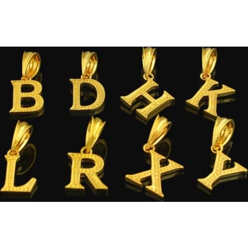 JINGTHAI Alphabet Letter Pendant Necklace Women Men Jewelry18K Gold Color Necklace Traditional Festival Gifts With 45cm chain