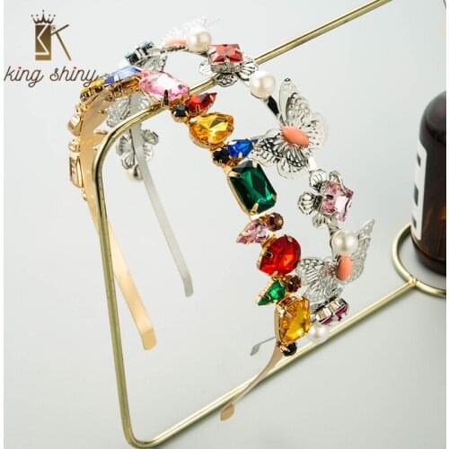 King Shiny Ins Explosion Butterfly Design Headband Elegant Multi Color Geometric Crystal Hairband Bridal Wedding Headwear Bezel