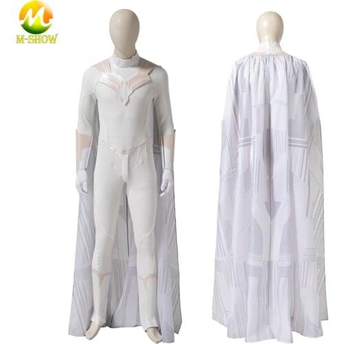 2021 Superhero Vision Cosplay Costume White Suit Jumpsuit with Cape Full Set Halloween Outfits for Adult Men Any Size