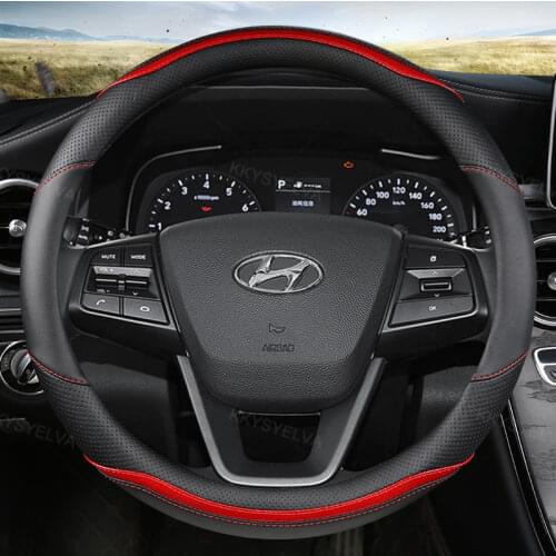 Carbon Fibre Leather Car Steering Wheel Cover Anti-slip for Hyundai i30 kona i10 i35 elantra santa fe Auto Accessories