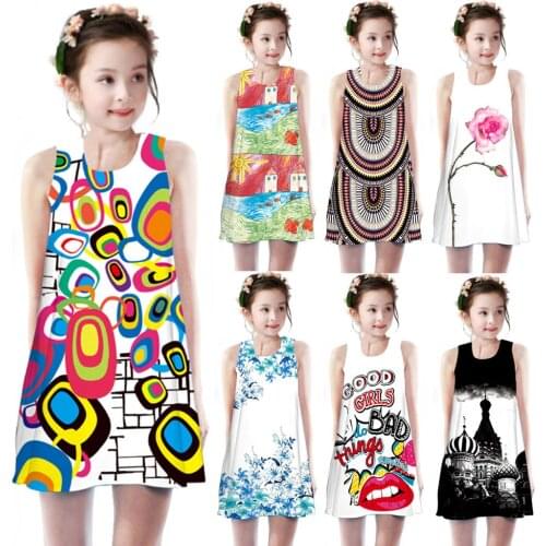 Toddler Girls Summer Fashion Princess Dress Kids Baby Printing Party Sleeveless Dresses Casual Kid Girl Childrens Clothing Suit