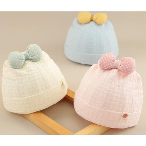 2021 Cretaive 3 Colors Baby Hat Bowknot Design All-match Skin Friendly Infant Beanie Hat Breathable Kids Beanie for Daily Wear