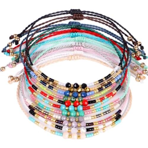 Fashion Handmade Thin Bracelets Seed Beads Rope Friendship Bracelets For Women Girls Bohemia Adjustable Beach Jewelry
