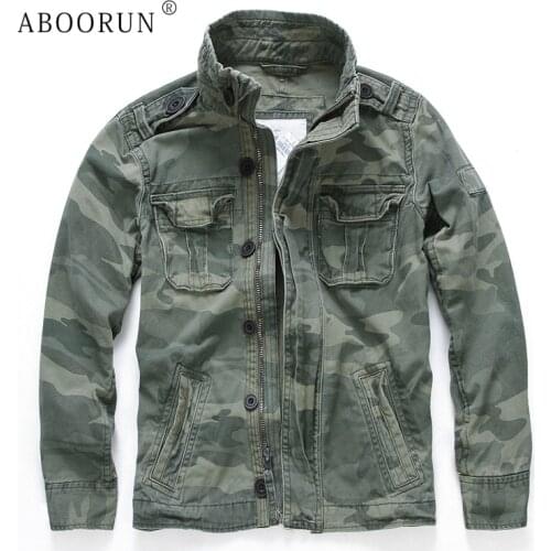 ABOORUN Men Camouflage Combat Jackets Retro Military Pocket Outwear Army Coats Casual Male Cotton Size S-2XL R1440