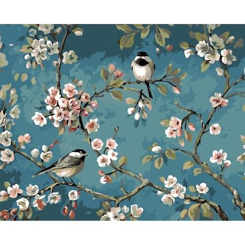 Birds with Flower DIY Oil Painting Paint By Number Kit Painting for Adults Kids Arts Craft for Home Wall Decor 40x50cm