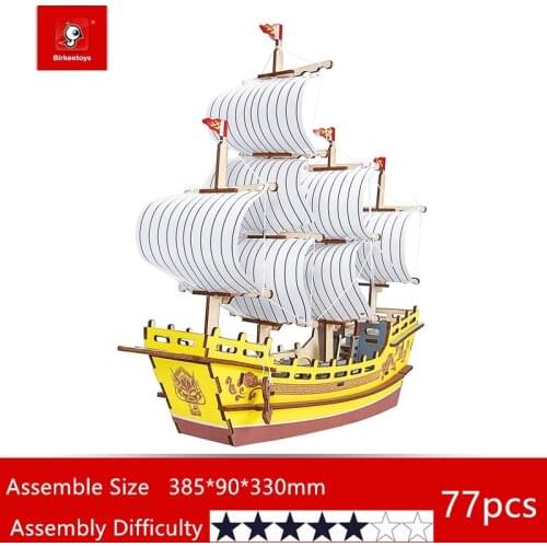 Classical Sailing Series Merchant Ship Boat Assembly Kit Wooden 3D Building Blocks Toys Kids DIY Hobbies Eductionnal Toys