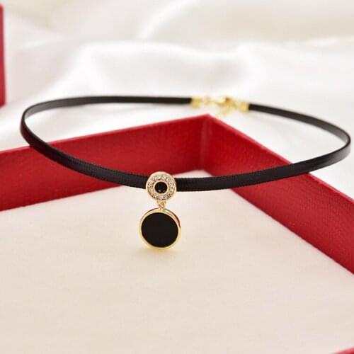 Black Shell Round Numberal Black Rope Collars Choker Necklaces Women Girl Party Wedding Dress Accessories 31cm+5cm