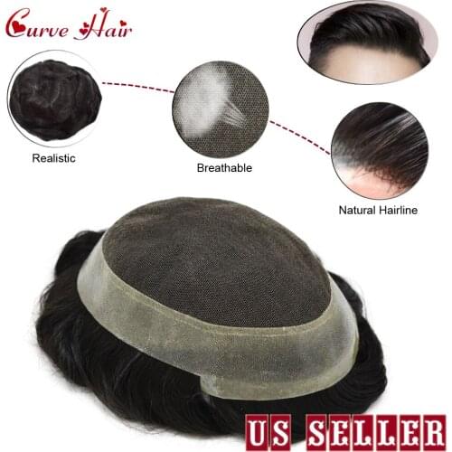 French Lace Human Hair Toupee for Men 1B Off Black French Lace With Clear Poly All Around