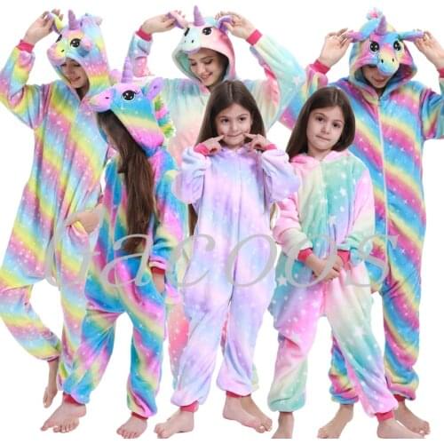Boys Girls Clothes Winter Panda Pajama Flannel Kugurumi Unicorn Onesie Adults Women Sleepwear Baby Pijama Unicornio Pyjamas Kids