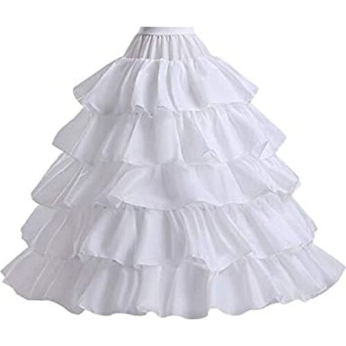 Petticoats for Women 4 Hoop Crinoline Petticoat for Wedding Dress, 5 Ruffles Layers Ball Gown Half Slips Underskirt White