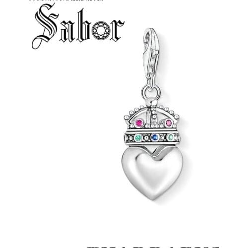 Silver plated Fashion Jewelry Crown Heart Pendant Charm Fit Necklace Bracelet for Women Men Drop Shipping Wholesale thomas