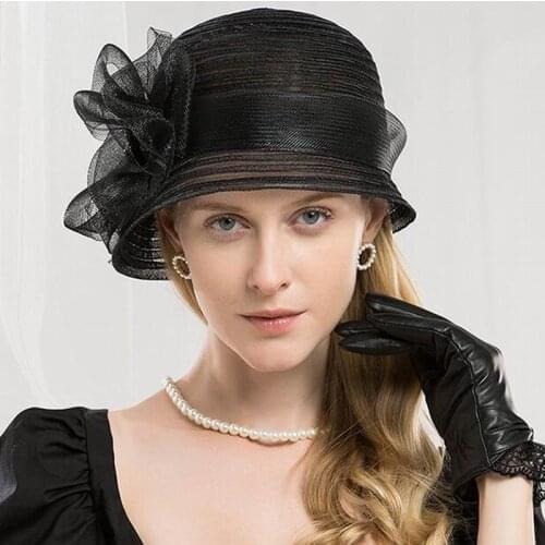 Hats For Women Lady Fedora Vintage Black Hats With Handmade Bow Ladies Cloche Bowler Church Hats
