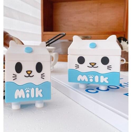 Blue Cat Milk Silicone Case for Airpods 1 2 Cartoon Cute Case for Apple Airpods Pro Wireless Earphone Cover Charging Box
