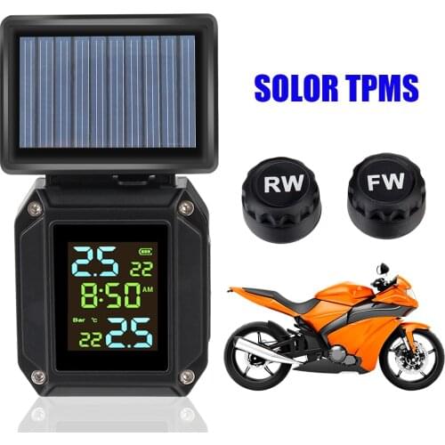 2 External Sensors Tyre Temperature Alarm Solor USB Charge Motorcycle TPMS Tire Pressure Monitoring System LCD Display Wireless