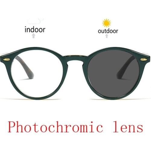 Finished Myopia Photochromic Sun Glasses Men Full Metal Frame Ultralight Women Round Prescription Reading 0 -0.5 -0.75 -1.0 NX