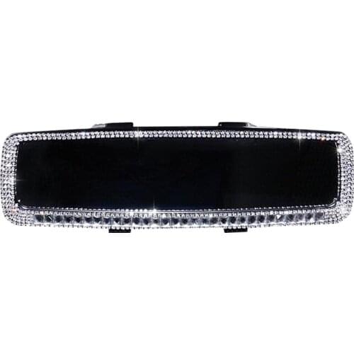 Rhinestone Car Interior Rearview Mirror Decor Charm Crystal Bling Diamond Ornament Rear View Mirror Cover Women Auto Accessories