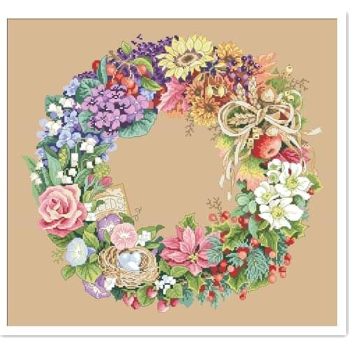 Wreath of all seasons cross stitch package 18ct 14ct 11ct 28CT flaxen linen cotton thread embroidery DIY handmade needlework
