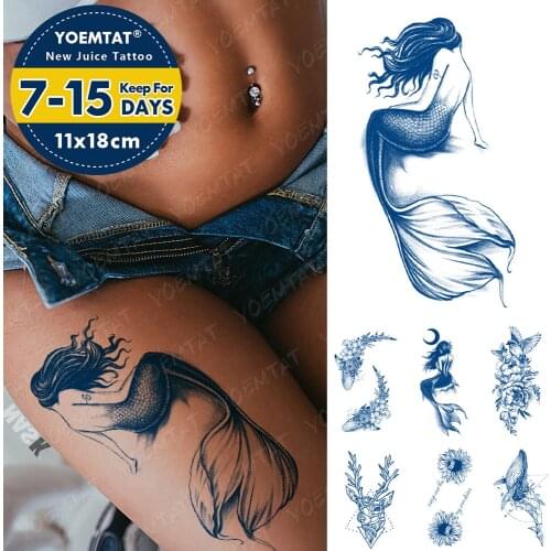 Juice Lasting Ink Tattoos Body Art Waterproof Temporary Tattoo Sticker Mermaid Fish Tail Tatoo Arm Fake Whale Ocean Tatto Women