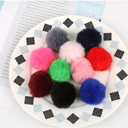 High Quality Dia 4cm 6pcs/bag Random Mixed Fur Ball Pom Pom Charm for DIY Jewelry Key Chain Craft
