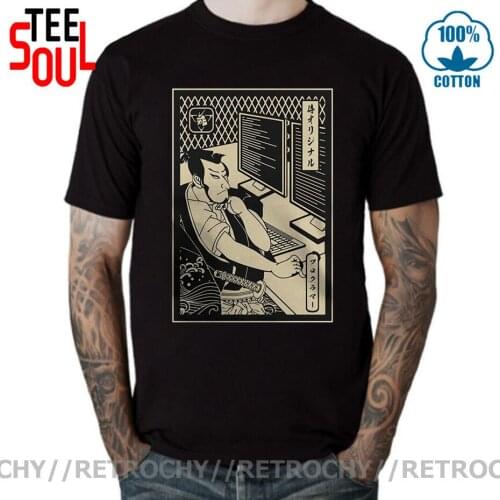 Retrochy Programmer Samurai Warrior As Computer Programmer Funny Black T-Shirt Men Cotton O-neck Tshirt Funny Tees Harajuku Tops
