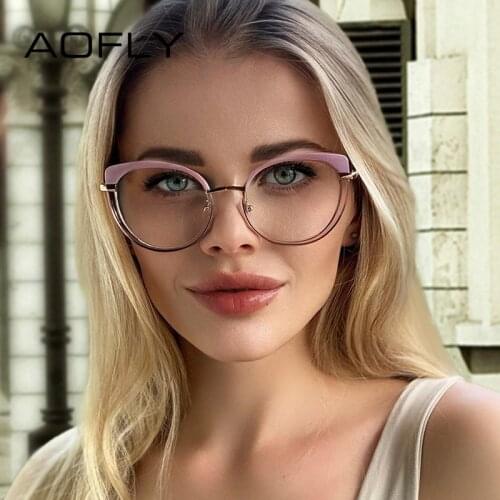 AOFLY Cat Eye Blue Light Glasses Womens Prescription Eyeglasses Frame Female UV400 Ladies Luxury Brand Designer