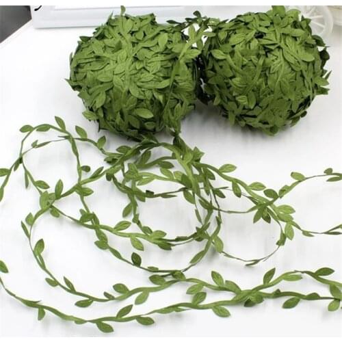 10yards Silk Leaf-Shaped Handmake Artificial Green Leaves for Wedding Decoration DIY Wreath Gift Scrapbooking Craft Fake Flower