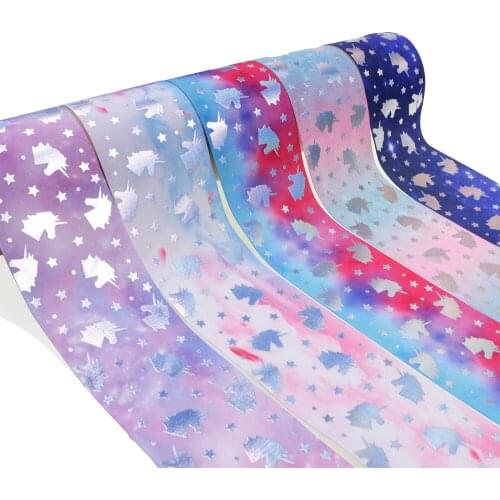 100yard/ lot ,75mm unicorn horn printed grosgrain ribbons,DIY handmade Hair accessories Material wedding gift wrap