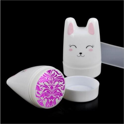2PCS(1 Stamper+1 Scraper ) Silicon White/clear random head Jelly Stamper 3.5cm Nail Stamper Cute White Cat Design Jelly Stamper