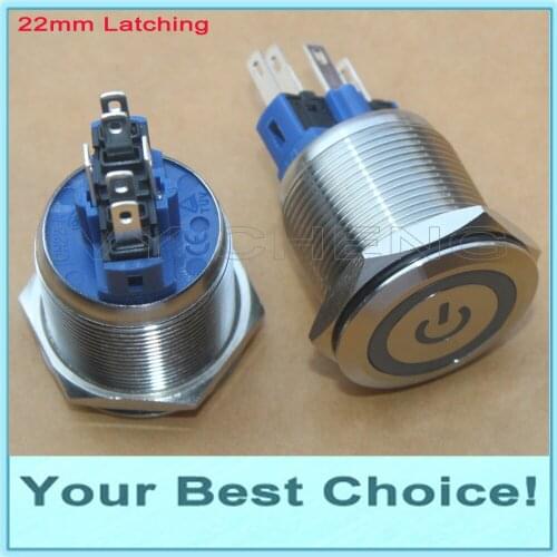 25pcs/Lot 22mm Waterproof Self Locking Latching 12V/24V LED Illuminated anti-vandal Stainless Steel Metal Push Button Switch