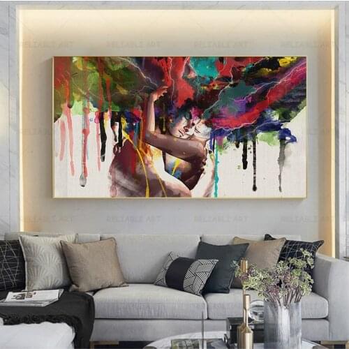 Abstract Couple Hugging Painting Camvas Posters and Prints Sexy Woman Man Watercolor Figure Lover Paintings Living Room Cuadros