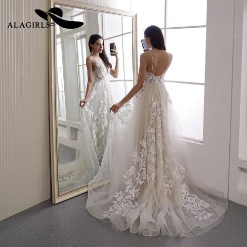 Alagirls New Arrived Sexy Prom Dress Floor Length Spaghetti Evening Dress Sexy Lace Appliques Party Dress Vestido de fiesta 2020