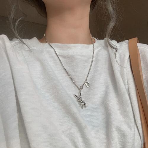 925 Sterling Silver Lovely Rabbit Thai Silver Necklace Cute Animal Pendant Necklace Jewelry For Women S-N551