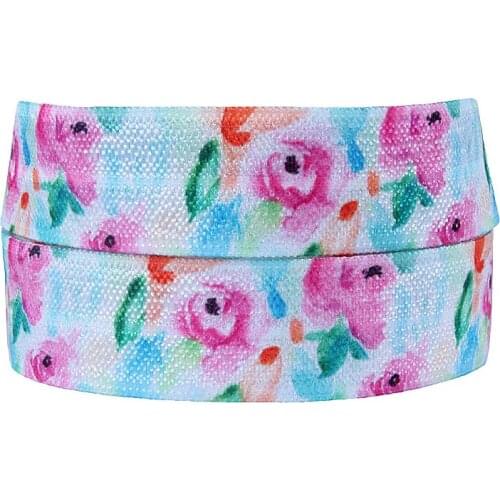 Free shipping watercolor rose patterns foe elastic, high quality flower elastic ribbon for hair ties