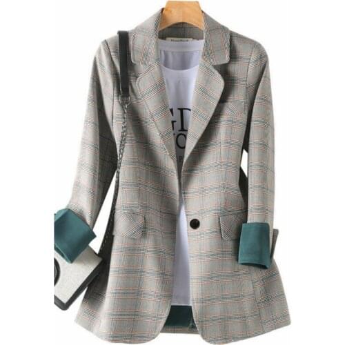 Autumn Fashion Plaid Blazers 2021 New Stylish Long Sleeve Notched Single Button Casual Jacket Coat Chic Slim Suit