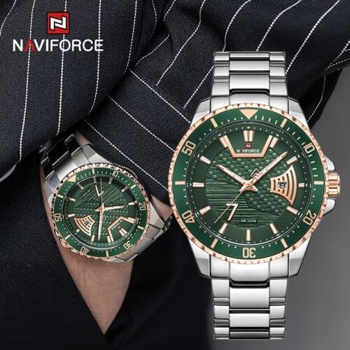 Top Brand NAVIFORCE Luxury Watches For Men 2021 Fashion Green Casual Quartz Wristwatch Man Stainless Steel Waterproof Date Clock