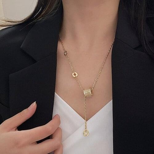 Fashion selling versatile temperament opal necklace womens personalized titanium steel chain cylinder Necklace