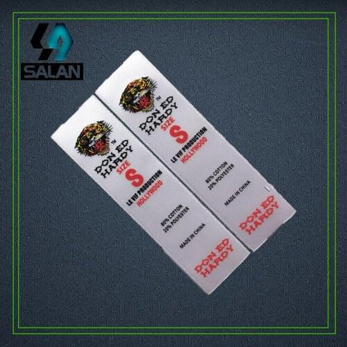 Customized colors logo Selvage ribbon heat transfer print care label custom clothing silk material label fabric sewing tags