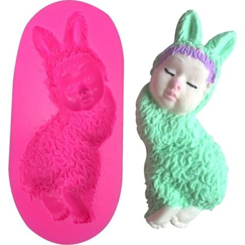 DIY sleeping bunny shape fondant mould cake decorating tools Soap silicone mold F0345