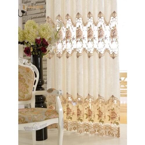 European Modern Pastoral Style Beige Velvet Curtains for Living Room Bedroom Study Blackout Curtains Custom