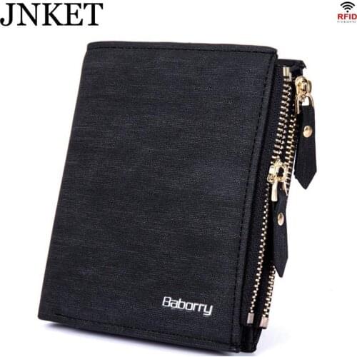 JNKET New Casual Mens Wallet PU Leather Billfold Coins Purse Cards Holder Clutch Wallet Zipper Purse RFID Bag