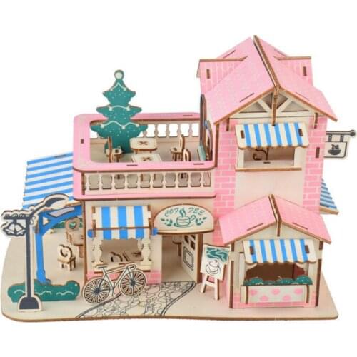DIY Model toys 3D Wooden Puzzle Romantic coffee house Wooden Kits Puzzle Game Assembling Toys Gift for Kids Adult P50