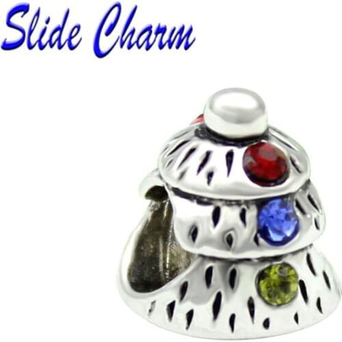 Fashion jewelry DIY charm European style Christmas beads, red green blue crystal Christmas tree Fit Pandora Bracelet Necklace