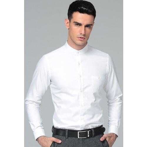 High Quality 2021 New Mens Shirt Regular Fit 100% Cotton Men Business Dress Long Sleeves Mandarin Collar Thickening
