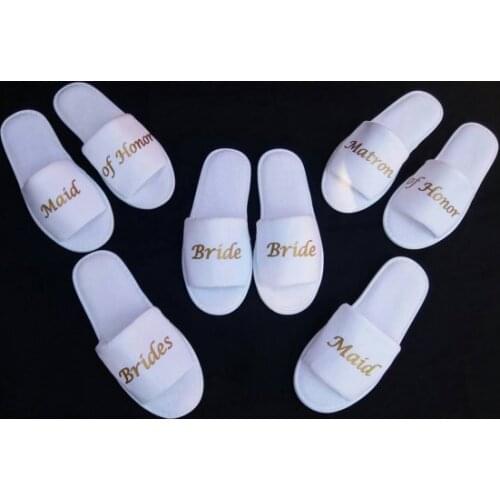 Set of 5 custom Wedding Bridesmaid Bridal Bride Slippers groomsman Hens Night Bachelorette Spa Slippers party favors gifts