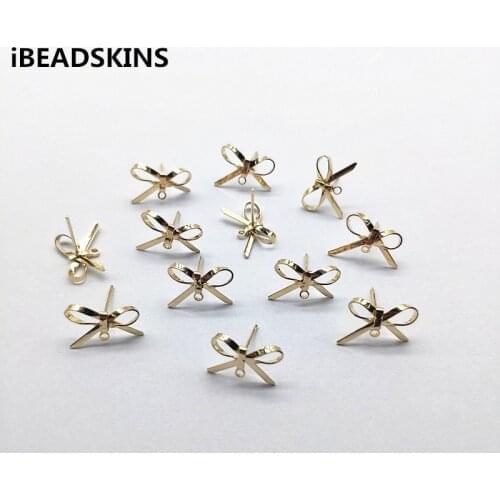 New arrival! 14x9mm 50pcs Copper Bows shape earring stud for Earrings parts,hand Made Earrings Findings Jewelry DIY