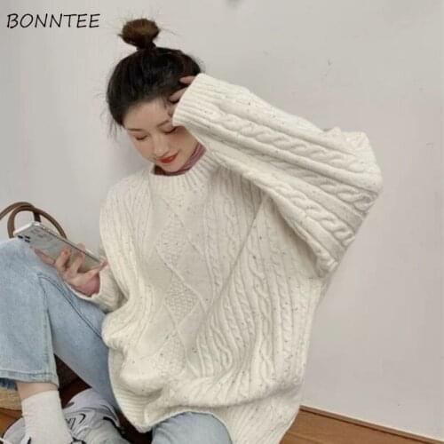 Solid Pullovers Women Knitting Japanese Style Simple Loose Leisure BF Unisex Vintage Stylish All-match Harajuku Spring Sweater