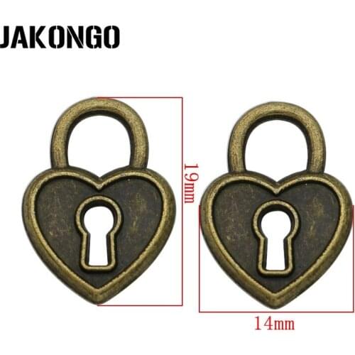 30PCS Antique Bronze Plated Zinc Alloy Heart Lock Charms Pendants for Bracelet Jewelry Making DIY Handmade Craft 19x14mm