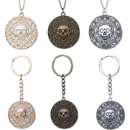 Hot Pirates Of The Caribbean Necklace Jack Sparrow Aztec Coin Medallion Pendant Johnny Depp Movie Jewelry Men Women Gifts