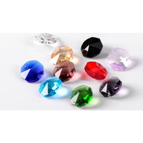 14mm 1000pcs/2000pcs Crystal Glass Octagon Beads Mixed Colors In 1 Hole/2 Holes For DIY Chandelier Prism Parts
