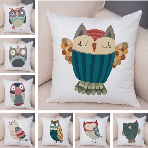 Nordic Style Colorful Owl Pillow Case Decor Cute Cartoon Animal Cushion Cover for Sofa Home Children Room Pillowcase 45x45cm
